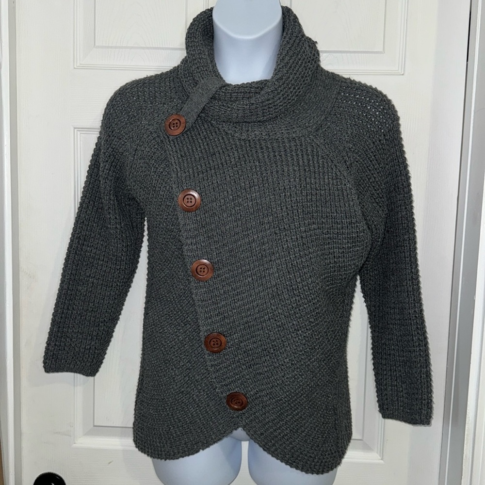 Grecerelle Gray Cowl-Neck Knit Wrap Type Sweater Size Medium